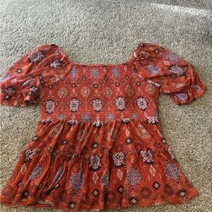 Maurices Red and Blue Patterned Blouse